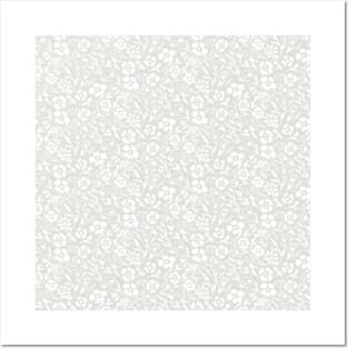 Gray Floral Miniprint Posters and Art